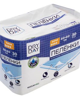 ზეწარი ერთჯერადი ჰიგიენური შემწოვი – Dry Day, ზეწარი ერთჯერადი ჰიგიენური შემწოვი Dry Day, Super, 60×60, 30 ცალი
