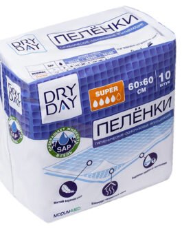 ზეწარი ერთჯერადი ჰიგიენური შემწოვი – Dry Day, 60×60ზეწარი ერთჯერადი ჰიგიენური შემწოვი Dry Day, Super, 60×60, 10 ცალი