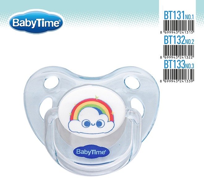 BT131 სილიკონის ორთოდონტული გაუმჭვირვალე Candy თავსახურით №1 (0 – 6 თვე)