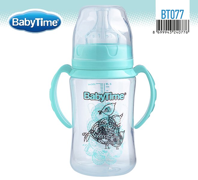 BT077 PP კვების ბოთლი ფართო ყელით, სახელურით 250 მლ - Image 2