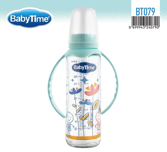 BT079 შუშის კვების ბოთლი, სახელურით 250 მლ - Image 4