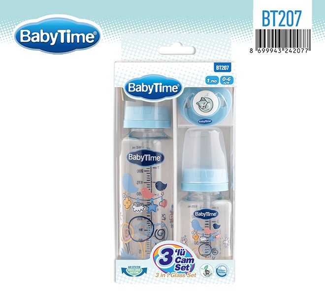 BT207 შუშის კვების ბოთლის და მატყუარას ნაკრები - სამი ერთში - Image 2