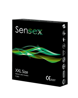 პრეზერვატივი Sensex (სენსექს) XXL L – 200მმ; W – 56მმ; T – 0.065მმ №3 ცალი