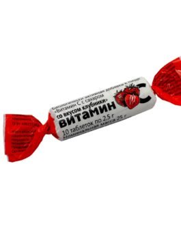 ვიტამინი C შაქრით, მარწყვის არომატით, აბი 2.5გრ №10