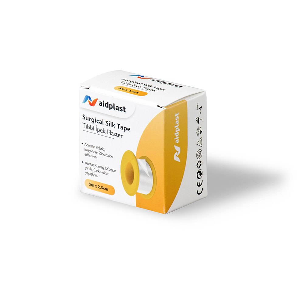 ლეიკოპლასტირი ქირურგიული აბრეშუმის ინდივიდუალური შეფუთვა, ზომა 5მ x 2.50სმ